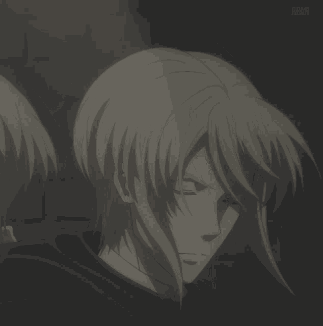 a close up of a man 's face with the word rear in the corner