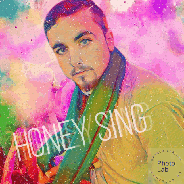 a painting of a man with the words honey sing written on it