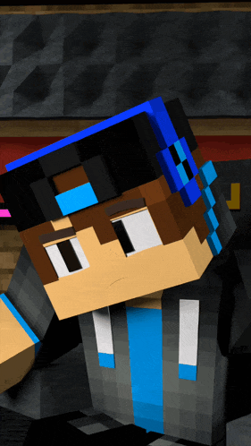 a minecraft character with a blue headband and headphones on