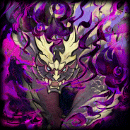 a painting of a monster with purple smoke coming out of its mouth .