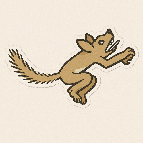 a sticker of a dog with a long tail