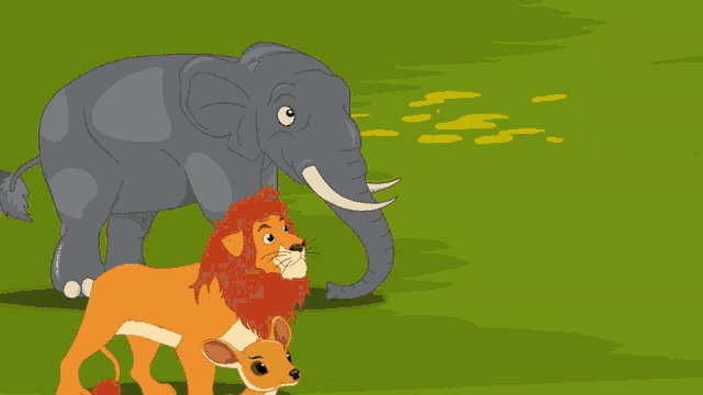 a cartoon of a deer and a lion with the maha cartoons logo in the corner