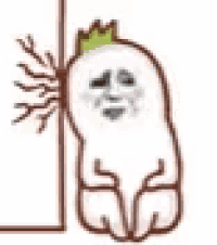 a cartoon character is leaning against a wall with a green crown on his head .