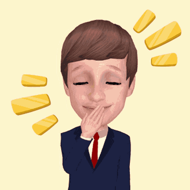 a cartoon of a man in a suit and tie covering his mouth with his hand
