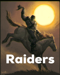 a poster of a cowboy riding a horse with the word raiders on it