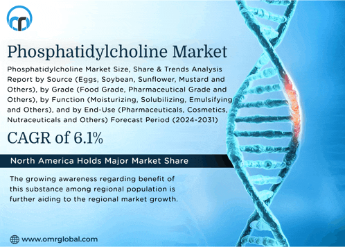 an advertisement for the phosphatidylcholine market shows a blue dna structure