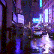 a blurry picture of a city street at night with a sign that says ' samsung ' on it