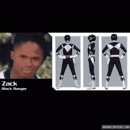 a picture of a black ranger next to a picture of his costume