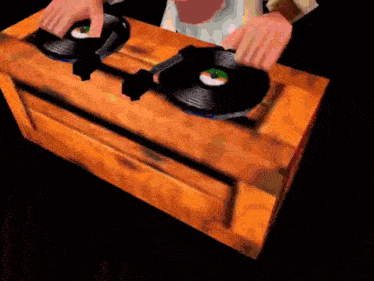 a cartoon of a person playing records on a turntable