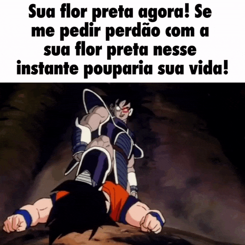 a cartoon of goku laying on the ground with a caption that says sua flor preta agora