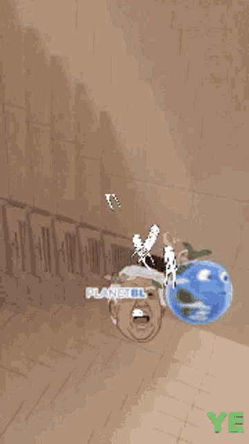a cartoon of a man with planet true written on the bottom right