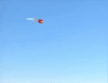 a cartoon character is flying through the air over a city skyline