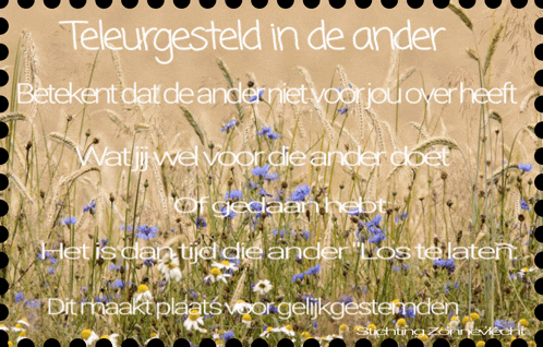 a picture of a field of flowers with the words " teleurgesteld in de ander "