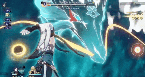 a video game character is fighting a dragon with a sword in a video game .