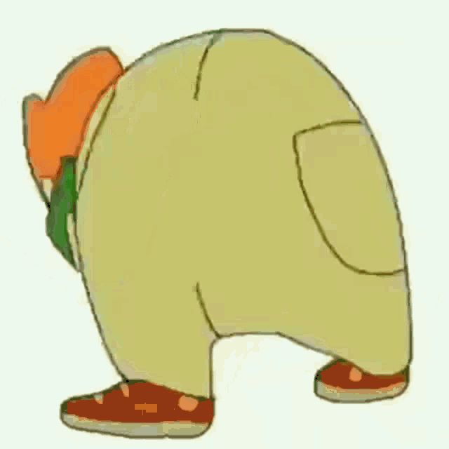 a cartoon character with red hair and green shirt is kneeling down and looking down .