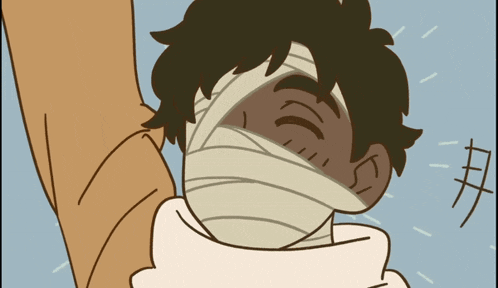 a drawing of a person with a bandage on their face