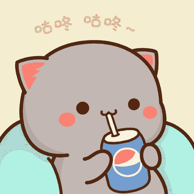 a cartoon cat drinking a pepsi can with a straw