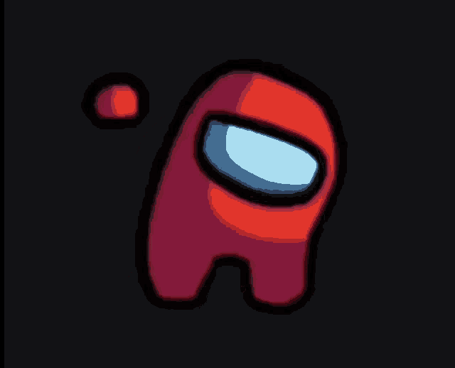 a red among us character with a blue face and a black background .