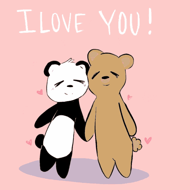 a drawing of two teddy bears holding hands with the words i love you
