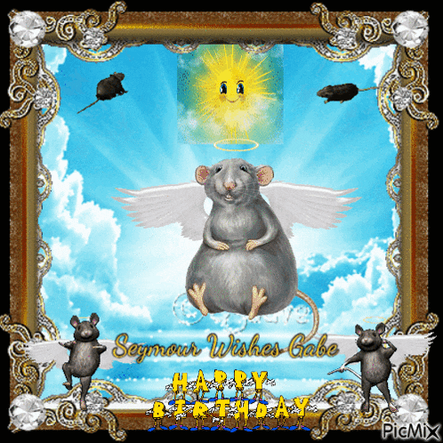 a picture of a rat with wings and the words seymour wishes gabe on it