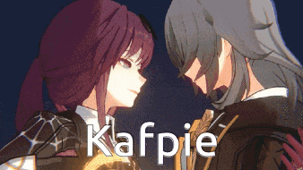 a couple of anime characters are standing next to each other with the name kafpie written on the bottom