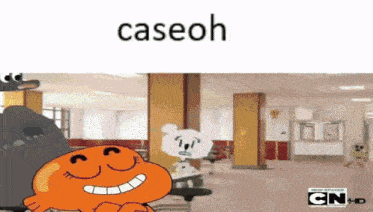 a cartoon character from the amazing world of gumball is sitting in a waiting room