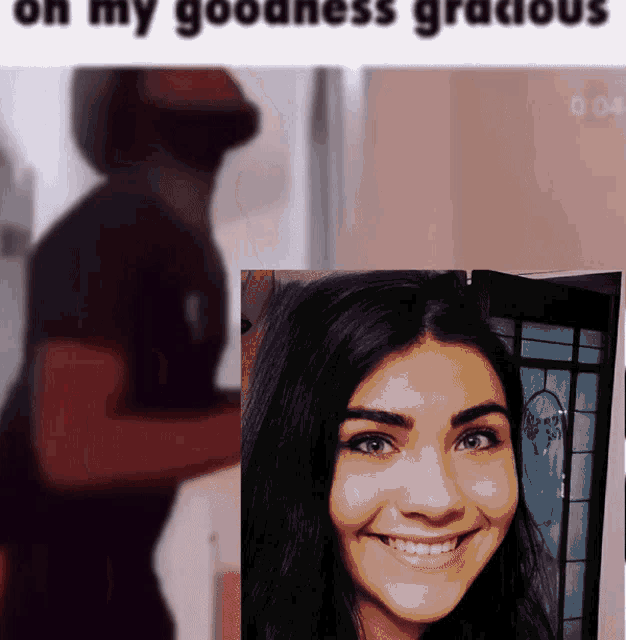a picture of a smiling woman with the words on my goodness gracious above her
