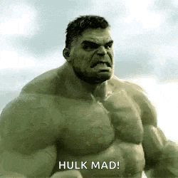the hulk is angry and looking at the camera with the words `` hulk mad '' written below him .