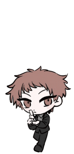 a chibi drawing of a person in a suit holding a pen