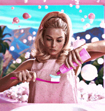 Barbie Movie Brushing Teeth GIF