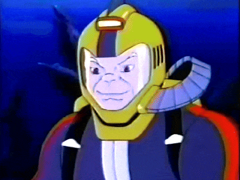 a cartoon character is wearing a yellow helmet and a backpack