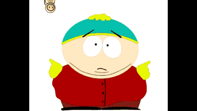 a cartoon character from south park with a red shirt and yellow pants