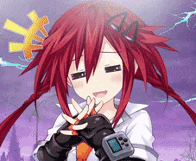 a girl with red hair is wearing a watch