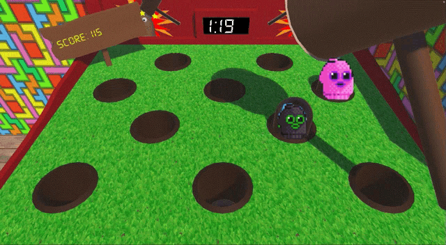 a video game with a score of 1:19 and a sign that says score 15