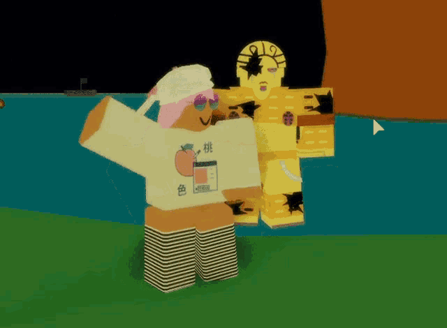 a person standing next to a giant yellow robot with the number 12 on it