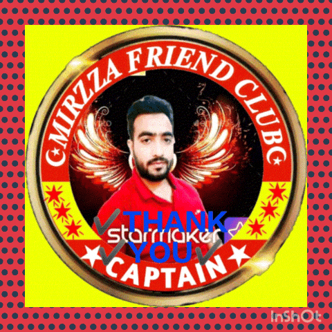 a logo for mirzza friend club with a man in a red shirt in the center
