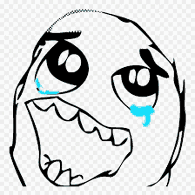 a black and white drawing of a crying face with a tear coming out of it .