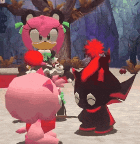 a video game scene with amy rose and shadow
