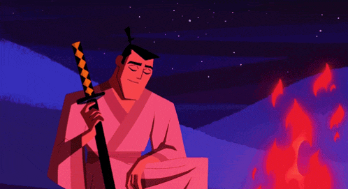 a cartoon of a man holding a sword