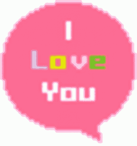 a pink circle with the words `` i love you '' written inside of it .
