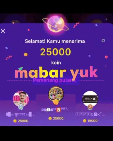 a screenshot of a game that says selamat kamu menerima 25000 koin mabar yuk on it