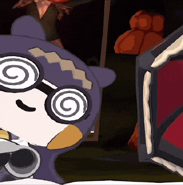 a cartoon character with a swirl on his eyes