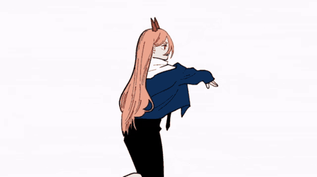 a drawing of a girl with long hair wearing a blue jacket and tie .