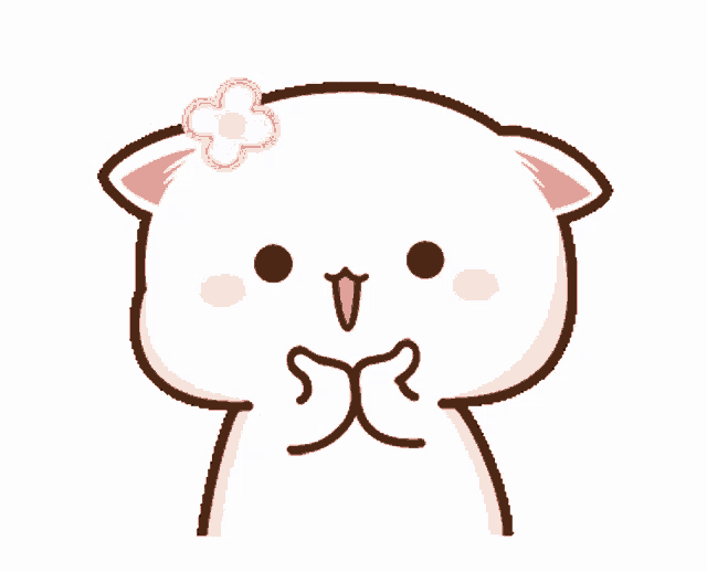 a cartoon cat with a flower on its head is covering its mouth with its hands