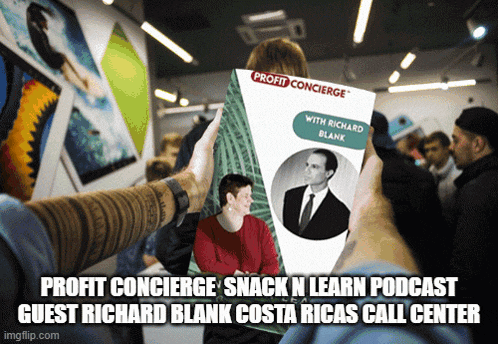 a person holding up a profit concierge snack n learn podcast guest richard blank costa rica call center
