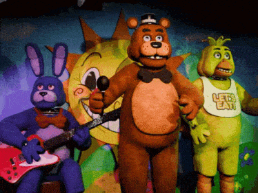 a group of five nights at freddy 's characters are standing together