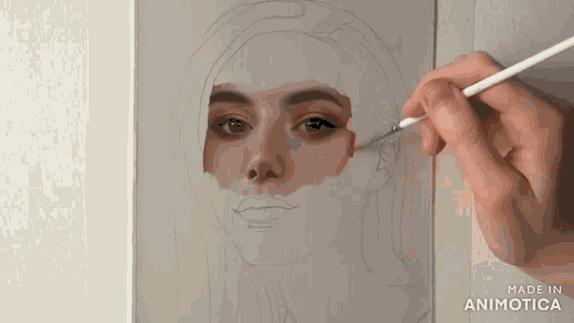 a person is painting a woman 's face with a brush made in animatica