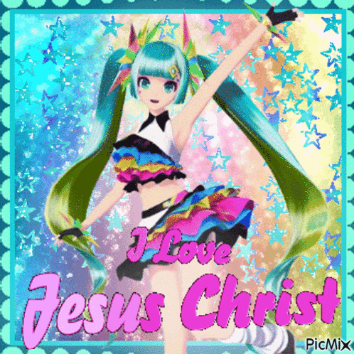 a picture of a girl with the words " i love jesus christ " on it