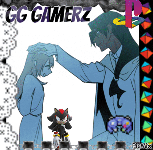 a picture of shadow the hedgehog and a man with the words gg gamerz on the top