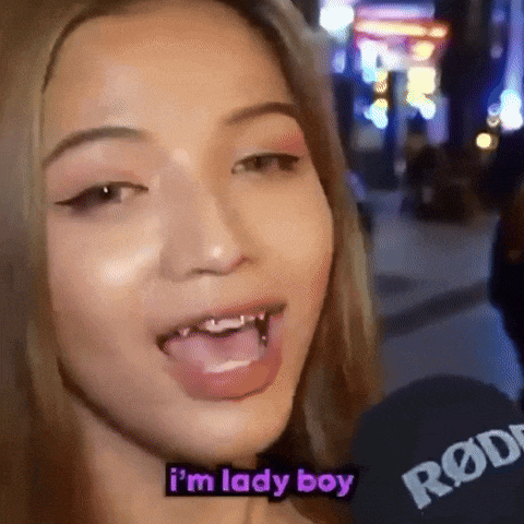 a woman is talking into a microphone and says `` i 'm lady boy ''